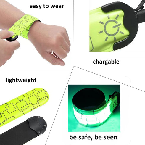 Vantone LED Safety Wristband Lights-2 Pack Rechargeable High Visibility Luminous Band Night Running Light Glow Bracelets Reflective Gear Set for Night Cycling Walking Jogging Fishing Camping