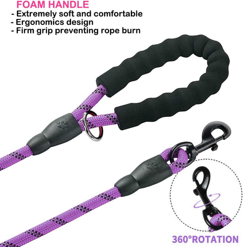 Dog Leash, 5 FT Heavy Duty Double Handle with Comfortable Padded and Reflective Rope for Small, Medium, Large Dogs