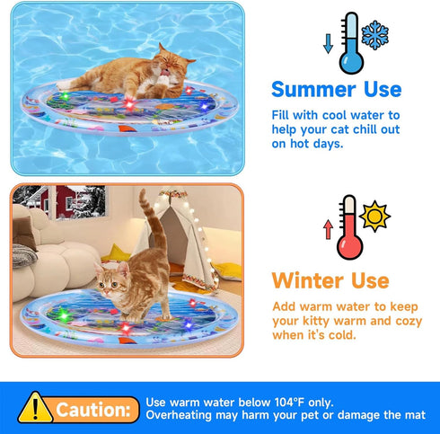 Cat Water Mat with LED Light, Multi-Color Lighted Cat Play Mat, Interactive Cat Toy, Anti-Scratch Design Pet Water Mat