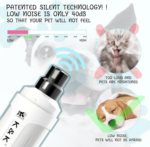 K&K Dog Nail Grinder with 2 LED Light for Large Medium Small Dogs Professional 2-Speed Powerful Electric pet Nail Clipper which Gentle and Painless Paws Grooming & Smoothing Tool (White)