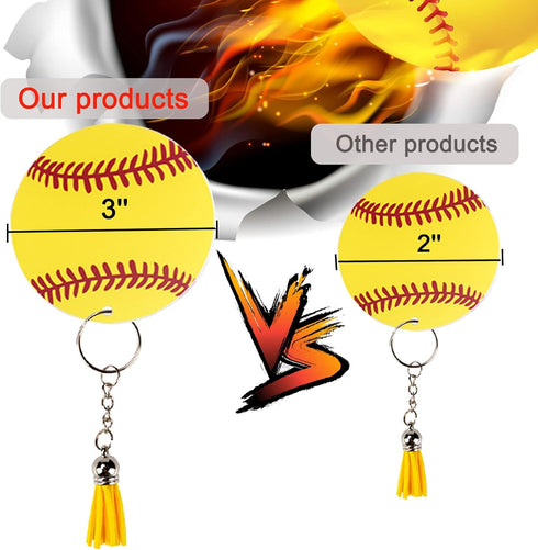 Ldntly 48PCS Softball Acrylic Keychain Blanks Kit, Includes 12 Softball Keychains, Tassels, Rings, Jump Rings