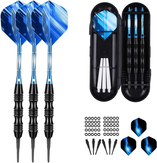 Professional Soft Tip Darts Set - 20 Grams, 30 Darts Plastic Tip, 50 Rubber O-Rings, Aluminum Shafts, 6 Flights,