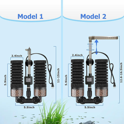 2 20-55 Upgrade Aquarium Electric Power Sponge Filter with Submersible Pump Ultra-Quiet Motor with Bio Ceramic Media