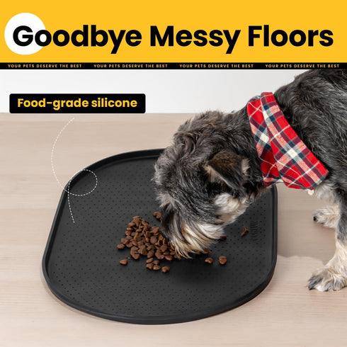 Dog Food Mat, 1/2 Inch Raised Edges, BPA-Free Silicone Pet Food Mats for Floor Waterproof, Black 19"x12"