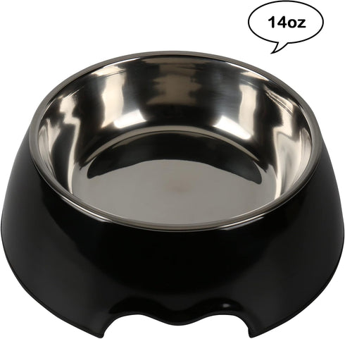 M&BGWPP Melamine Plastic Dog Food Bowl, Non-Skid Base, 2-in-1 Removable Stainless Steel Feeder for Dogs and Cats (14oz)