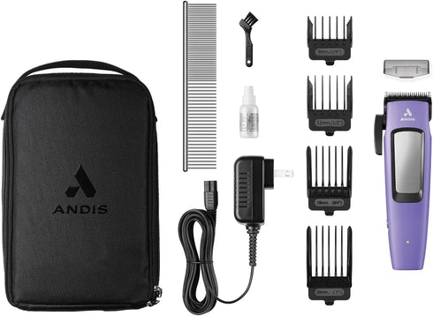 10 560017 Andis Easy Clip Adjustable Blade Cordless II Dog Clipper, Piece Kit, Lithium-Ion Battery, Purple