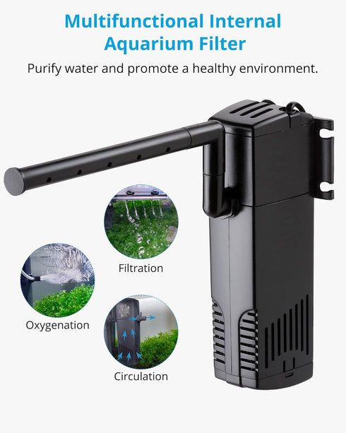 NICREW Submersible Aquarium Internal Filter, 20-40 Gallon Power Filter with Aeration System, 185 GPH, 10W