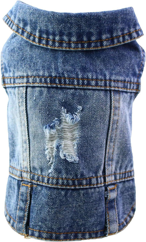 Vintage Washed Denim Dog Jeans Jacket, Cool Puppy Lapel Vests for Small & Medium Dogs & Cats