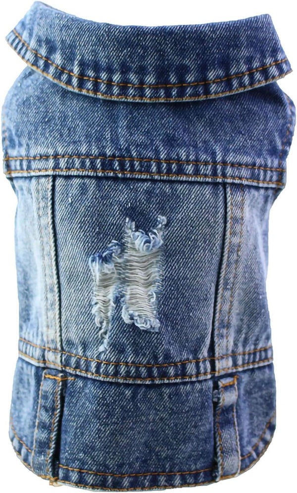 Vintage Washed Denim Dog Jeans Jacket, Cool Puppy Lapel Vests for Small & Medium Dogs & Cats