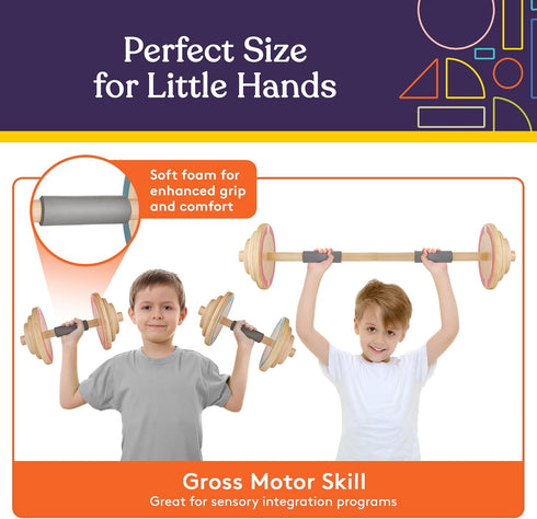 Set Set Set (Set 1 2 Special Supplies Kids Wooden Workout Play Weights - Adjustable Dumbbells and Barbell for Home Gym