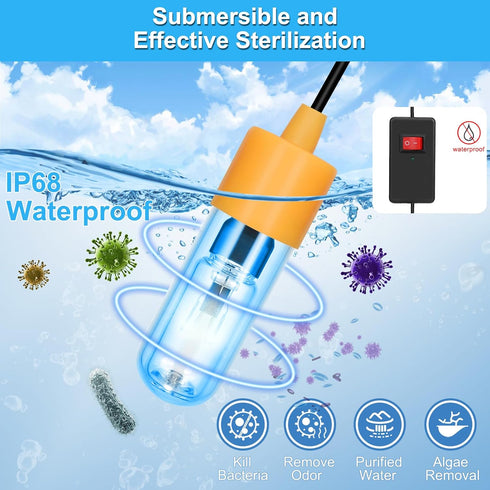 Aquarium Clean Light, 3W Mini Submersible Light with Timer, Waterproof Clean Lamp for Pond and Swimming Pool
