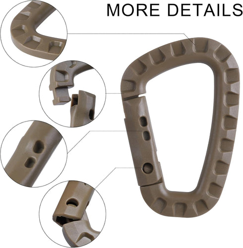 Tactical Carabiner Keychain - 12/15/16 Pack Hard Polymer D Rings for Outdoor Travelling, Camping