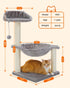 Cat Tree 28" Cat Scratching Post with 15.7" Large Hammock Bed for Indoor Small Cats, Grey Cat Toy