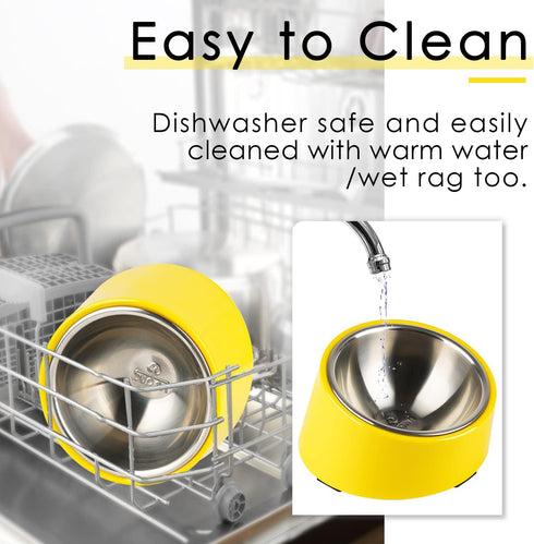 SuperDesign Mess Free 15° Slanted Bowl for Dogs and Cats, Tilted Angle Non-Skid Dog Feeder, Bright Yellow, 0.5 Cup