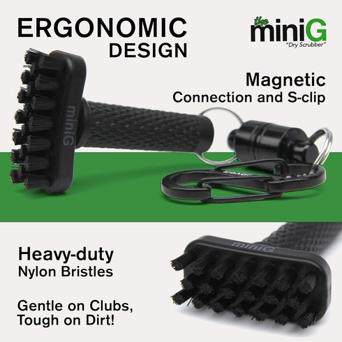 Grooveit Mini Golf Brush, Small MiniG 'Dry Scrubber' with Detachable Magnet and Heavy-Duty Nylon Bristles