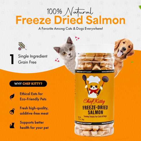 100% 1.4 oz Freeze Dried Salmon Cat Treats | Wild Caught Salmon Dog Treats, Grain- Free | High Protein, Single