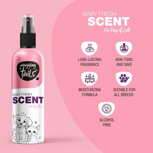 200ml (6.76 oz) Wagging Tails Baby Fresh Pet Scent | Natural Aloe Vera & Elemi Gum Oil | Long-Lasting Deodorizing Spray