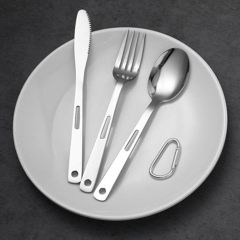 DOPENSPI 3PCS Set Set Backpacking Camping Utensil with Carrying Bag, Stainless Steel Camp Flatware Ultralight Fork