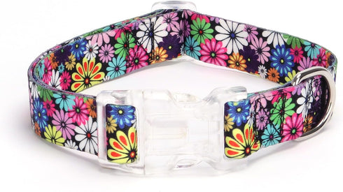 Floral Print Puppy Dog Collar for Small Medium Large Dogs, Quick Release Buckle Collar for Girls Female Dog (L,
