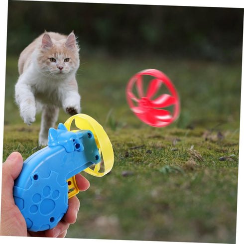 2pcs NUOBESTY Pet Fetch Toy Flying Launcher Cat Fetch Toy Spinning Shooter Flying Disc Outdoor Indoor