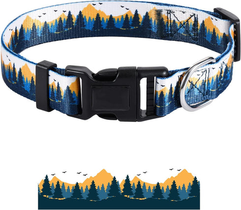 Adjustable Fancy Floral Dog Collar for Small Medium Large Dogs, Various Pattern Design Pet Collars (L, Autumn Landscape)