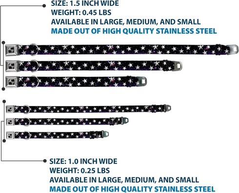 Buckle-Down Dog Collar Seatbelt Buckle Glowing Stars in Space, 15 to 26 Inches, 1.0 Inch Wide