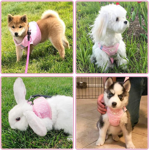 BINGPET Vest Harness for Puppy and Cat, No Pull Adjustable Reflective Step-in Harness, Cute Pink Polka Dot for Small