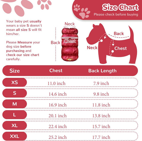 Winter Warm Dog Jacket for Small Medium Dogs, Cold Weather Coats with Harness, Waterproof Fleece Vest (Wine Red, S)