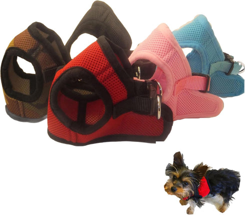 Soft No Pull Step-in Dog Harness, Small Dog XXS XS Vest for Teacup, Chihuahua, Yorkie, Pomeranian, Red Mesh