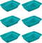 Sterilite Large Cat Litter Pan, High Sides and Low Entry for Easy Access, Plastic, Teal, 6-Pack