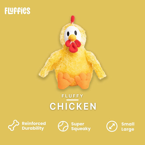 fabdog Fluffies Dog Toys - Cute Animal-Themed Squeaky Plush Toy for All Breeds - Fun Nylon Dog Toys | Small Chicken