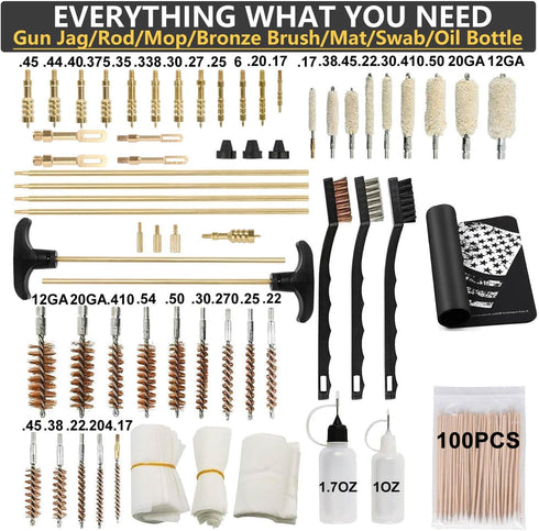 iunio Universal Gun Cleaning Kit with Mat and Case, Full Brass Jags, Rods and Adapters for All Guns