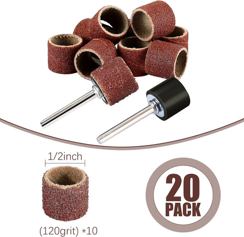 22 Pet Nail Grinder Replacement Kit with Grit Sanding Bands Pet Nail Smoother Dog Claw Care Black Grinding Drums Dog Nail Grinder Replacement Dog Claw Grooming Supplies (1/2 Inch 120 Grit) by Leelosp