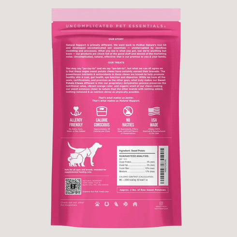 Natural Rapport Sweet Potato Chew, 100% Dehydrated Pet Treats for Dogs (8 oz)