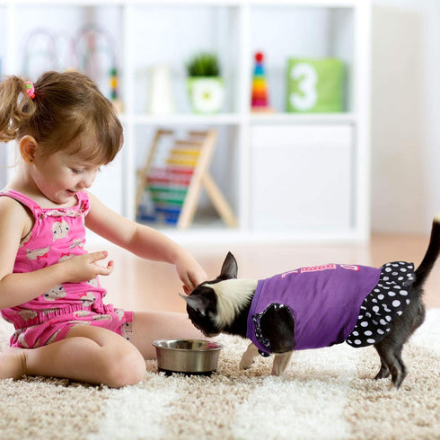 2 Pieces Dog Dresses for Small Dogs, Cute Girl Dress and Puppy Shirt Skirt, Summer Clothes Apparel for Dogs and Cats