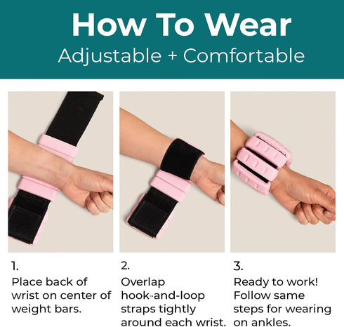 Home Gym Weights for Women - Pink Set of 2 (1lb), Adjustable Wearable Ankle and Wrist Weights for Yoga, Dance
