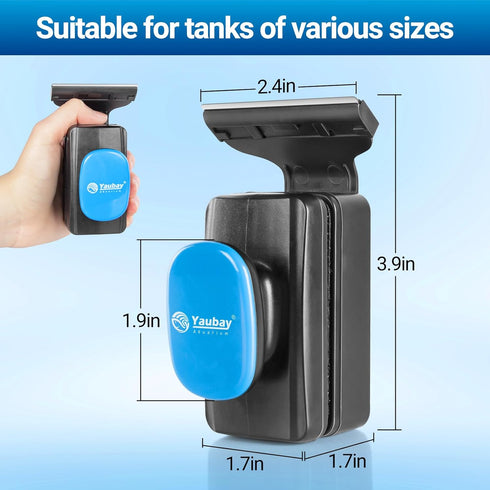 1/4" Yaubay Aquarium Magnet Glass Cleaner, Magnetic Fish Tank Cleaner with Algae Scraper, Double Sided Cleaning