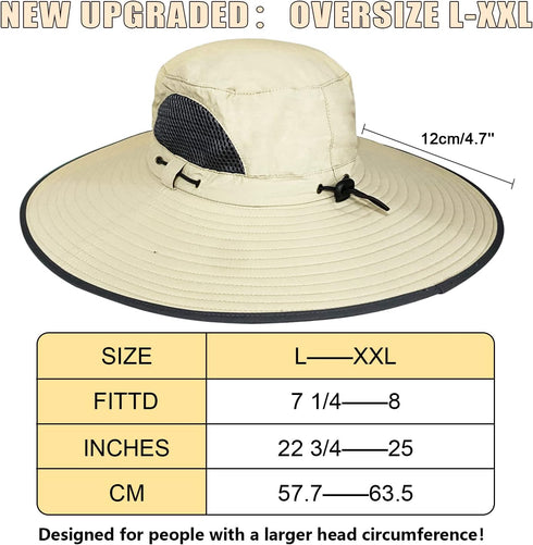 New Size L-XXL Wide Brim Fishing Sun Hat for Men - UPF 50+ Waterproof Breathable Safari Hat