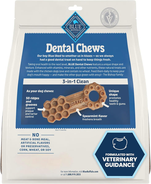 Blue Buffalo Medium Dental Chews for Dogs, Daily Dental Care Dog Treats Made in the USA with Natural Ingredients, Chicken & Spearmint (14 Count)