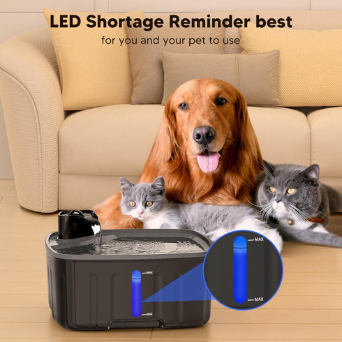 Dog Water Fountain for Large Dogs, 2.1GAL/8L/270oz with Water Level Window and LED Shortage Reminder
