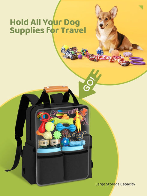 Dog Travel Bag, Airline Approved Organizer Backpack with Multi-Function Pockets, 25L Accessories Set for Weekend