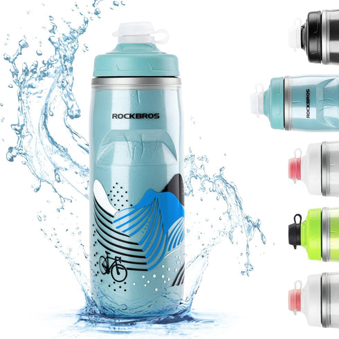 ROCKBROS Bike Water Bottle, 21oz Bicycle Water Bottle with 5hrs Insulation, Leakproof Design for Sports