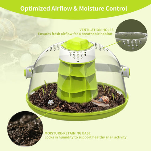 Round Transparent Snail Terrarium Kit, Small Animal Carrier with Removable Base, Portable Bug Observation Box
