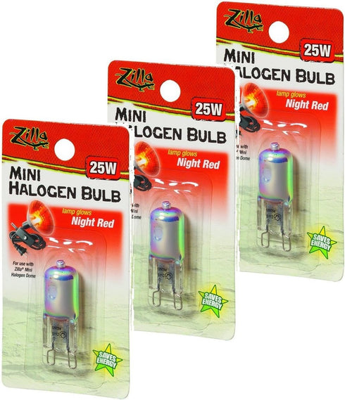 Zilla Mini Halogen Lamp Reptile Bulb, 25-watt, Night Red (3 Pack)