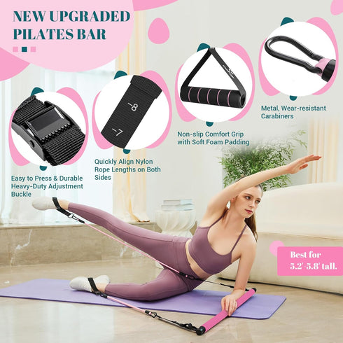 Pilates Bar Kit with Resistance Bands, Multifunctional Yoga Pilates Bar for Home Gym Workouts