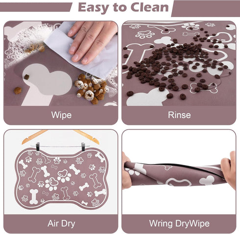 Dog Cat Mat for Food and Water, Rapid Absorbent Bone Shaped Placemat with Rubber Backing, Brown 16"×24"