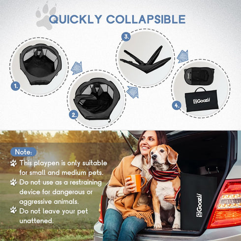 Portable Dog Playpen for Small Dogs, Collapsible Pet Cat Playpen with Zipper Top Cover for Indoor Outdoor Use (Small