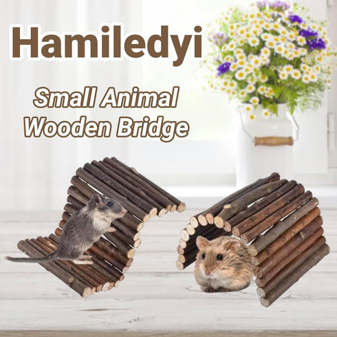 Hamiledyi Hamster Bridge, Rat Ladder Wooden Bridge Toy for Small Animals, Natural Hideout (Pack of 2)