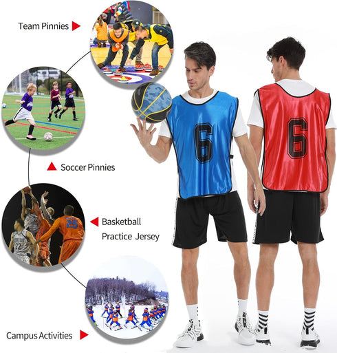 '-Set 12/Youth Sports Pinnies-Numbered Practice Vest Pennies for Soccer Basketball Jersey Bibs of Adults Team