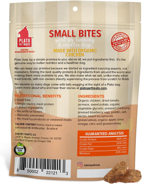 PLATO Small Bites Dog Treats - Natural Real Meat & Chicken Flavor, Grain Free, 2.5 Ounces